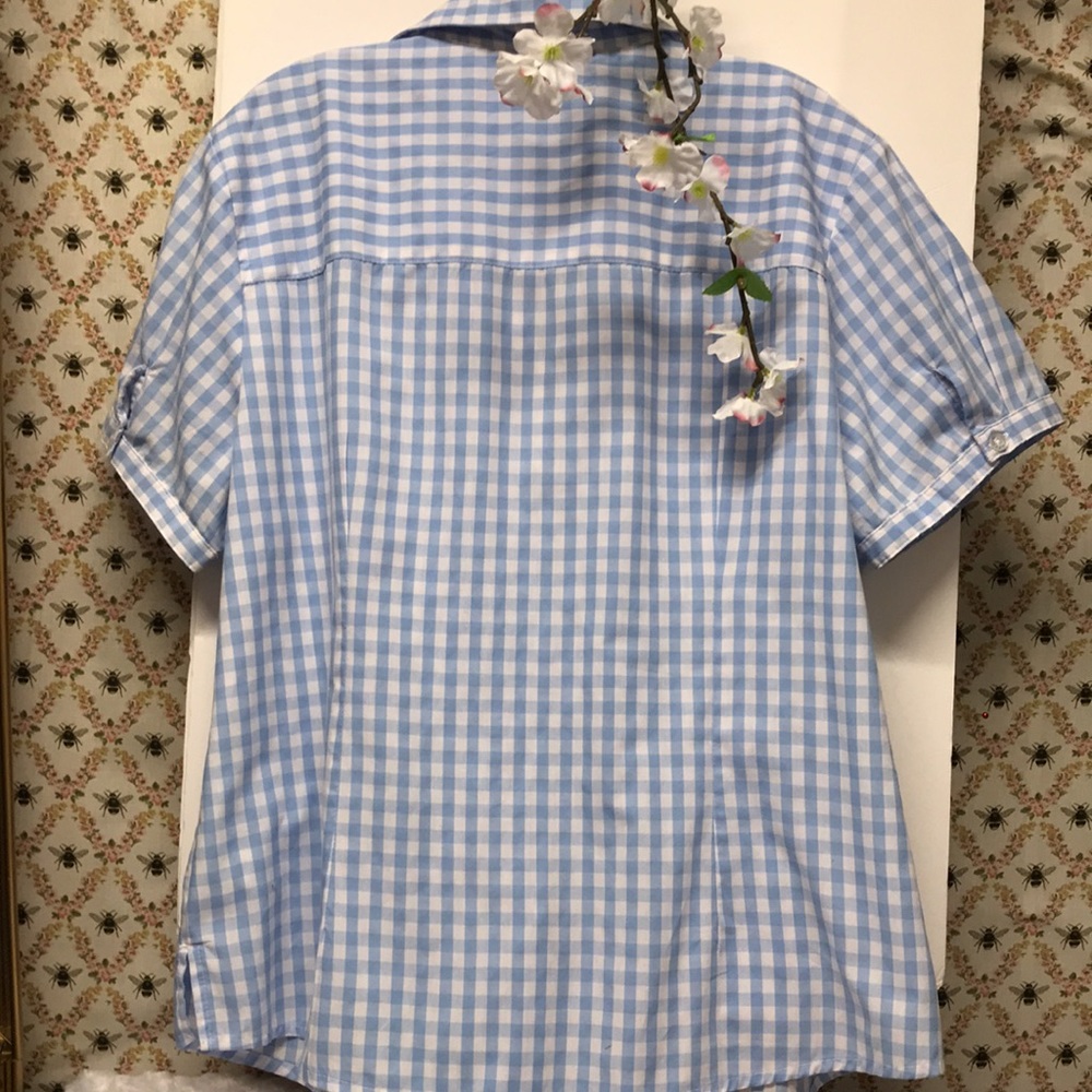 Vintage Plaid 1950 vibe button down top button down blue checkered Cotton XL - Picture 5 of 10